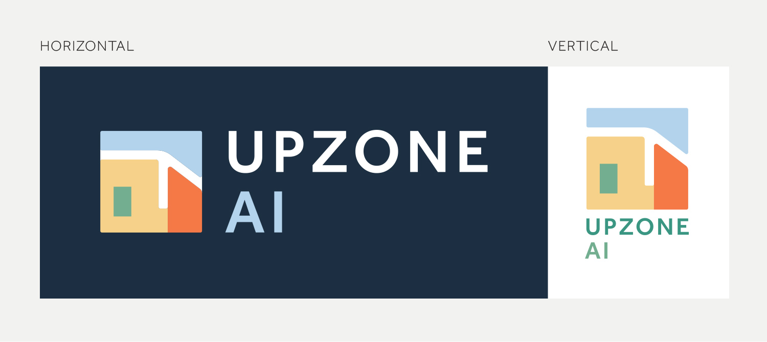Horizontal and vertical versions of the Upzone AI logo